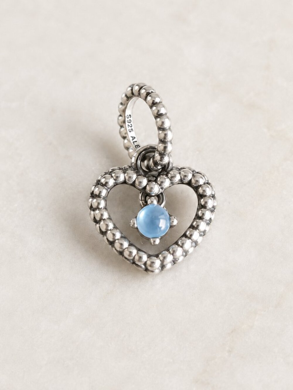 Pandora Sky Blue Beaded Heart Dangle Charm Sterling Silver 798854C07